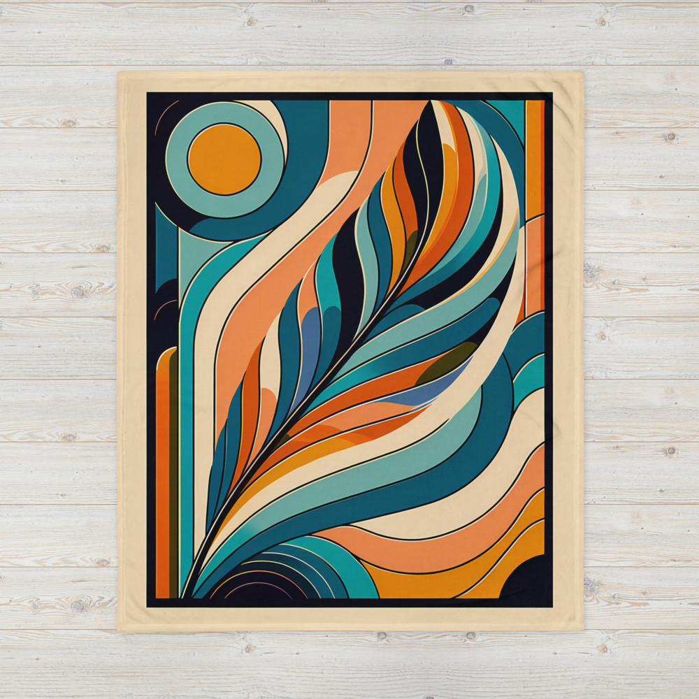 Retro Abstract Feather Waves in Teal and Orange