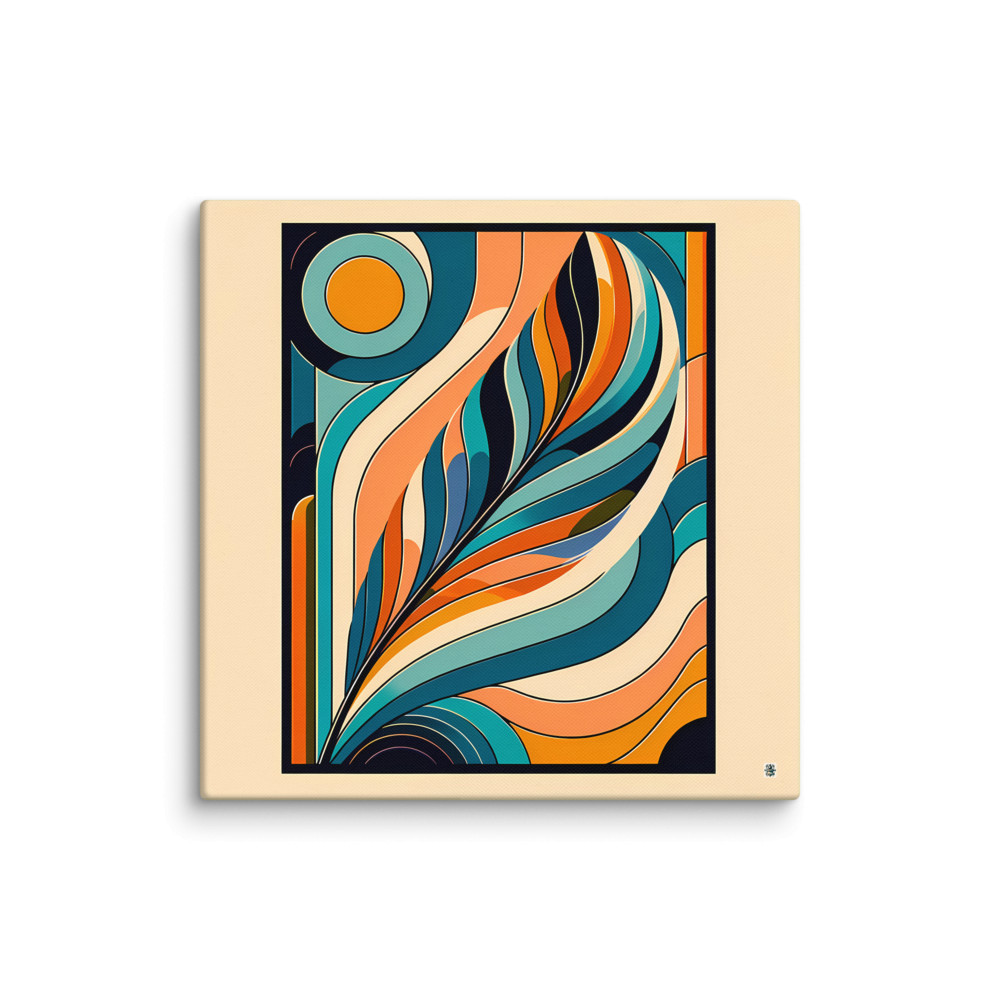 Retro Abstract Feather Waves in Teal and Orange — Canvas Print