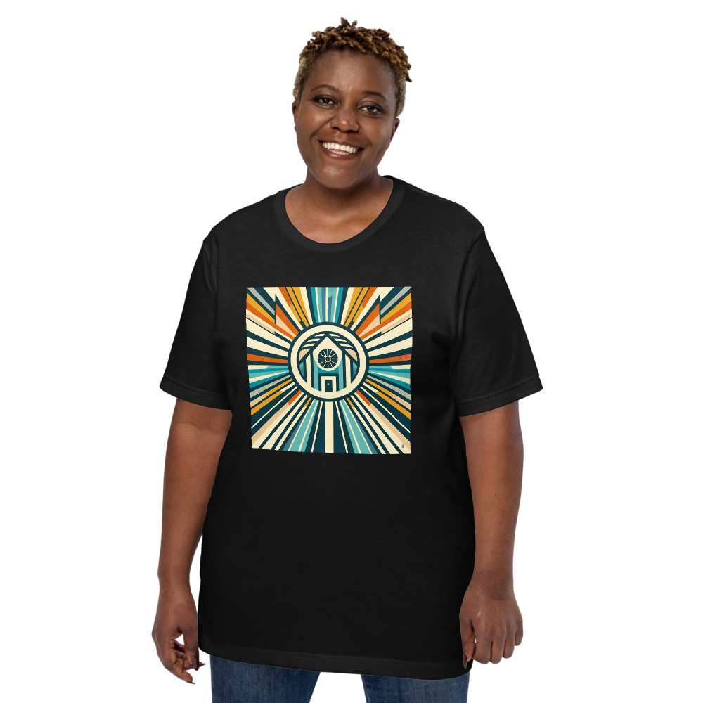 Retro Geometric House Sunburst in Teal and Orange