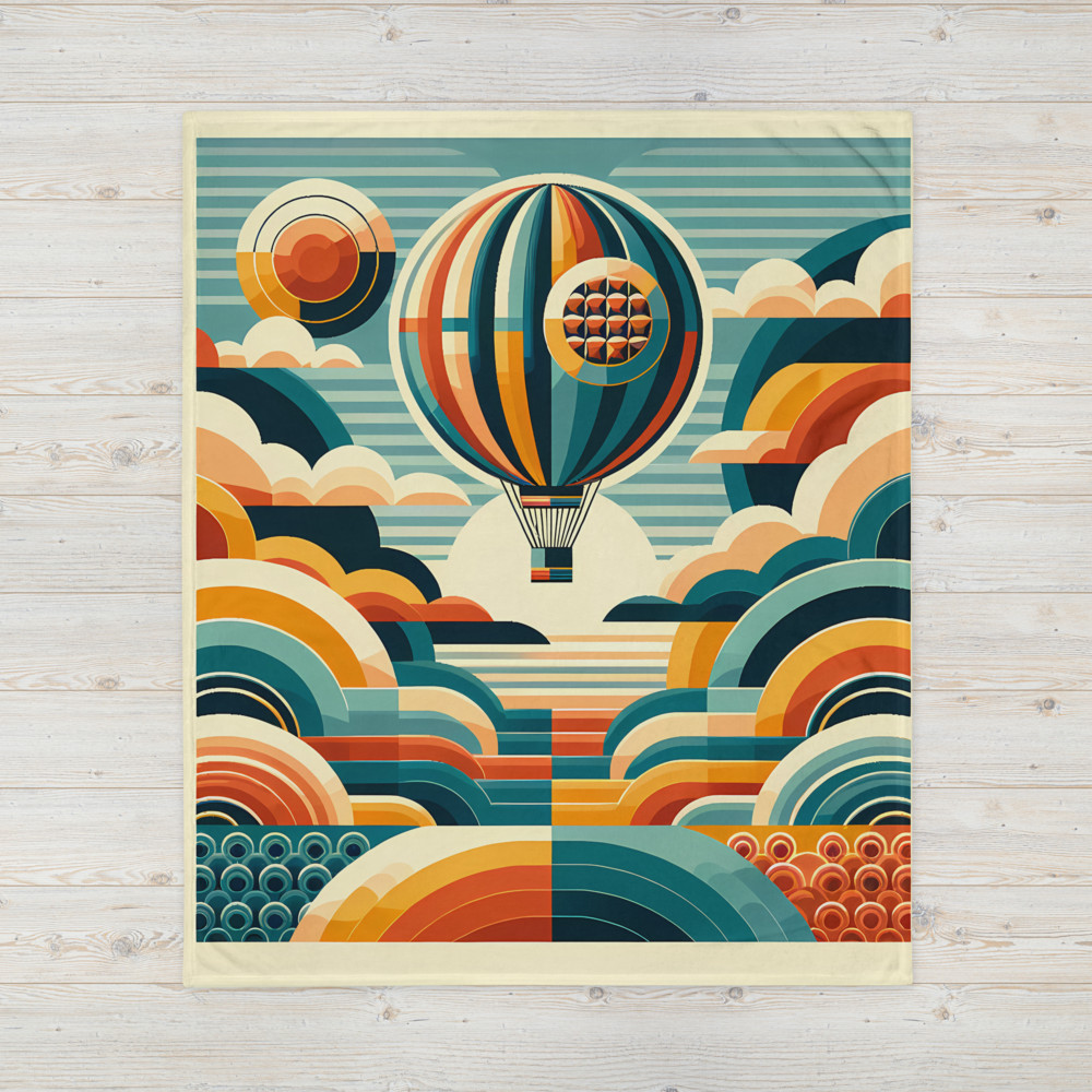 Retro Hot Air Balloon with Geometric Clouds