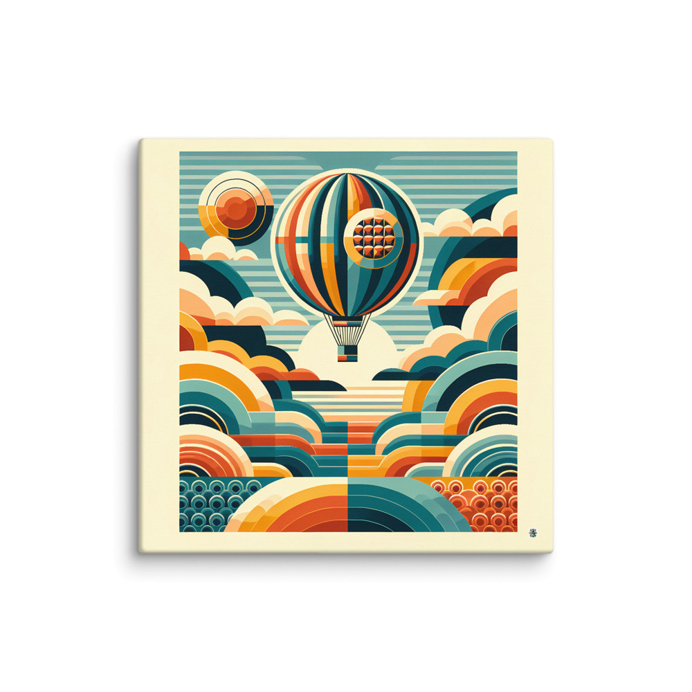 Retro Hot Air Balloon with Geometric Clouds