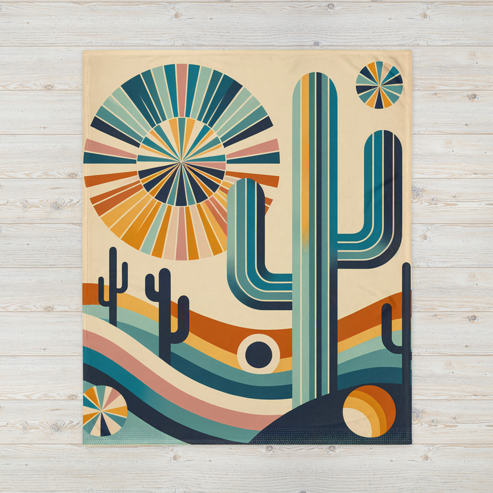 Retro Geometric Cactus Desert Scene