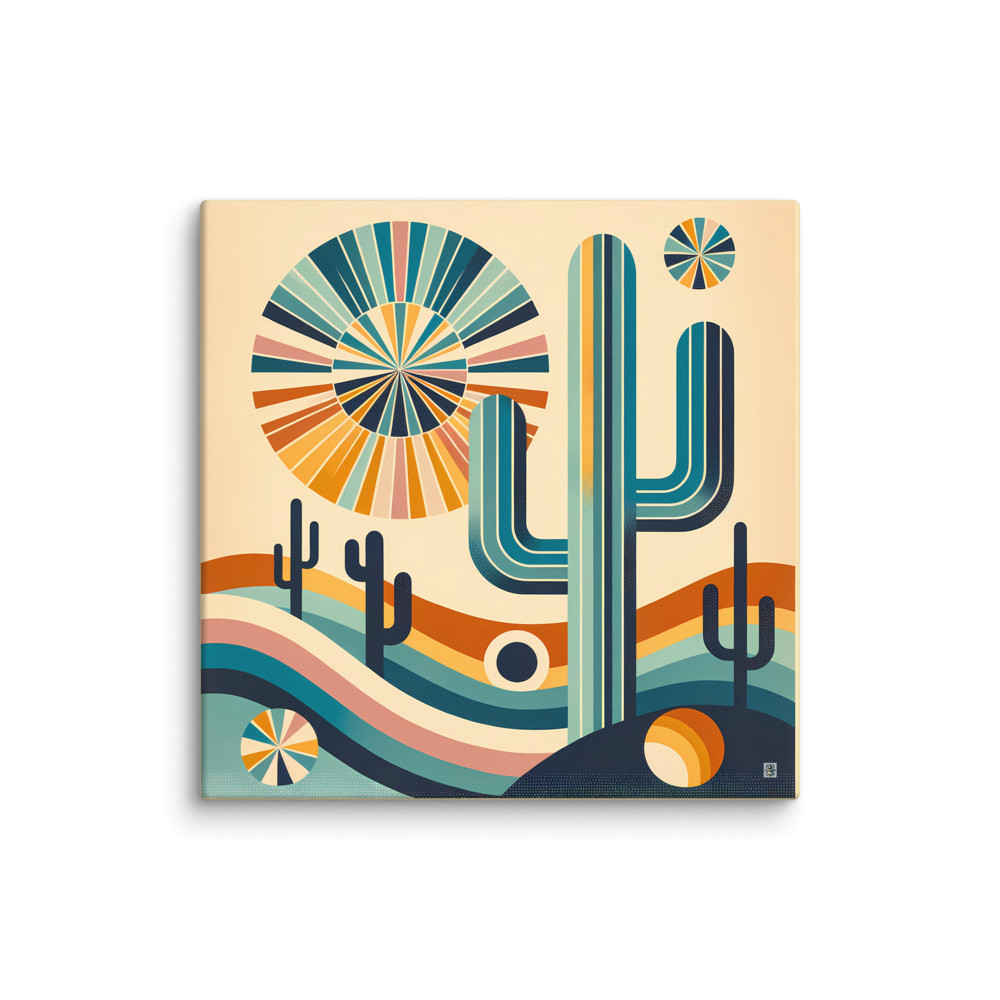 Retro Geometric Cactus Desert Scene