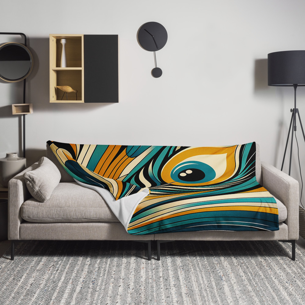 Abstract Peacock Feather in Teal and Gold