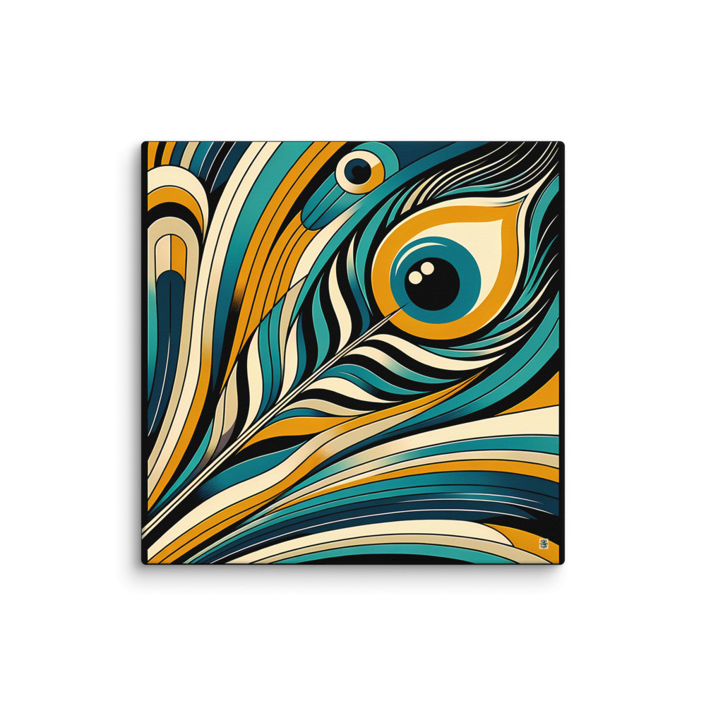 Abstract Peacock Feather in Teal and Gold — Canvas Print