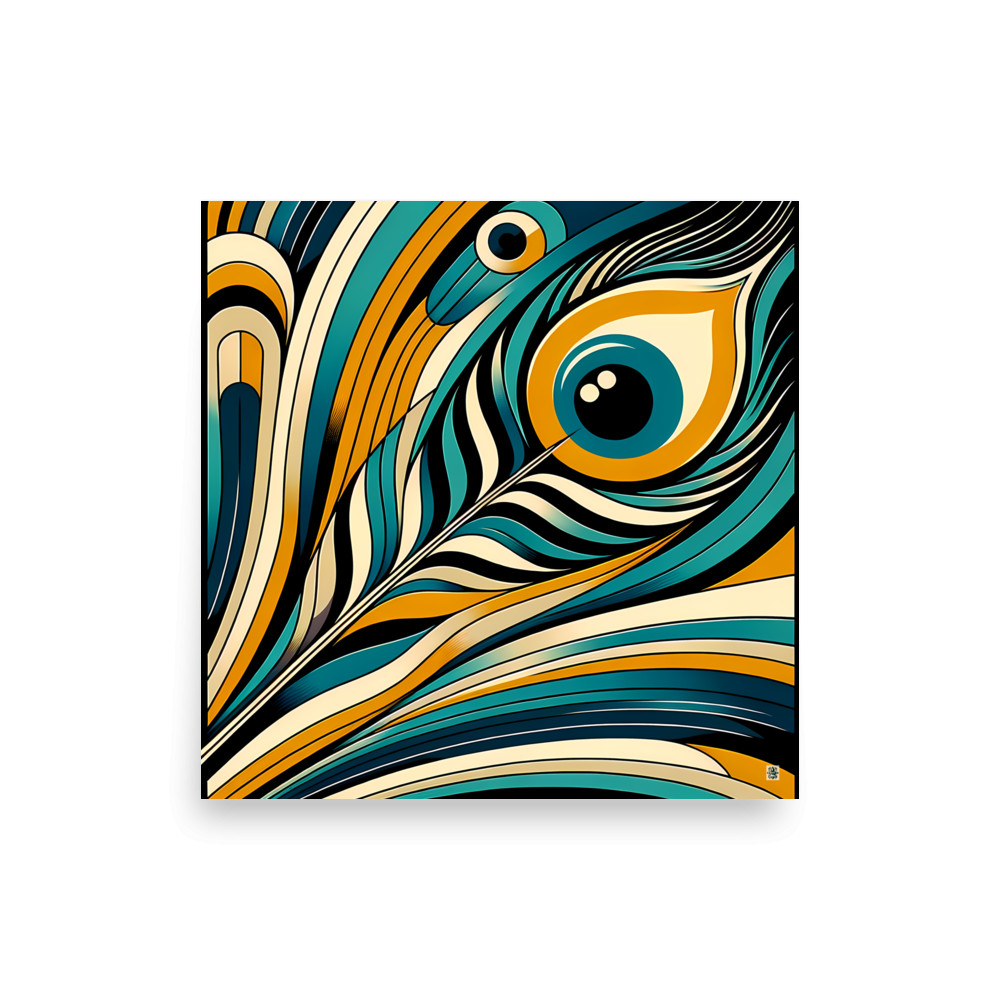 Abstract Peacock Feather in Teal and Gold