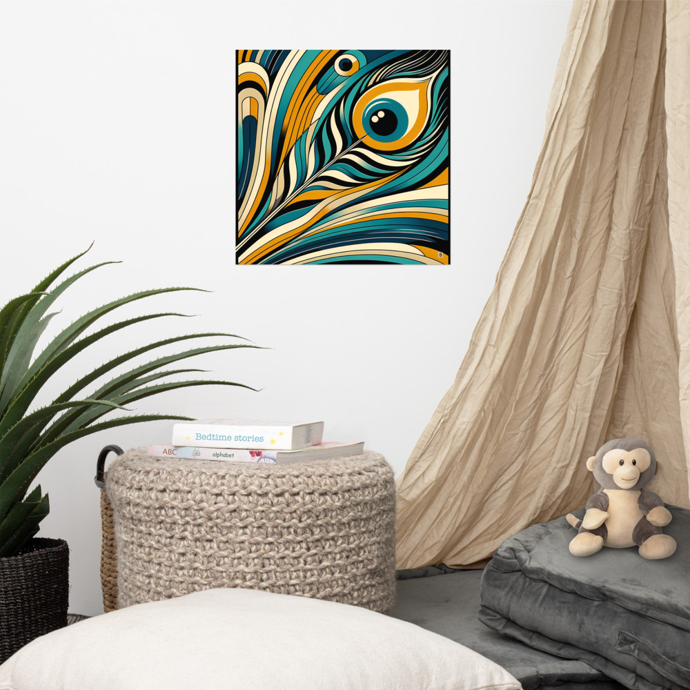 Abstract Peacock Feather in Teal and Gold