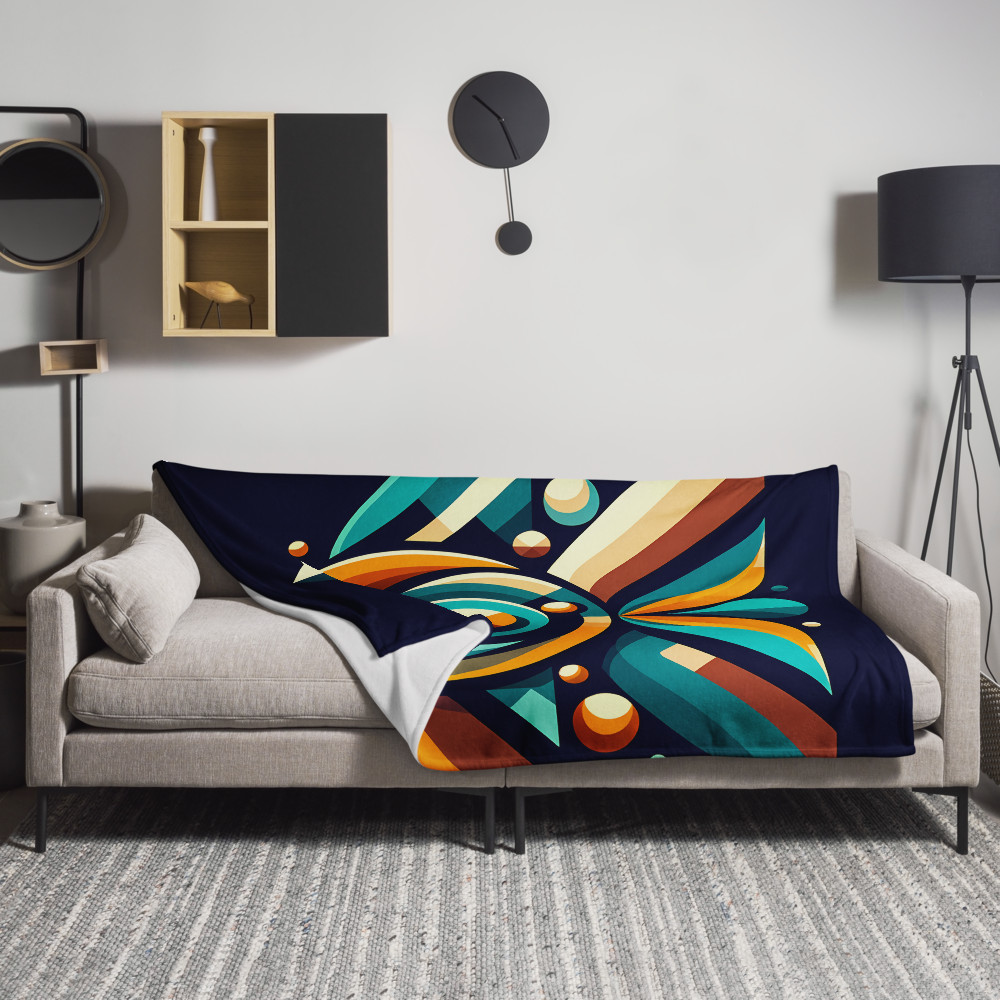 Retro Geometric Fish Illustration in Teal and Orange
