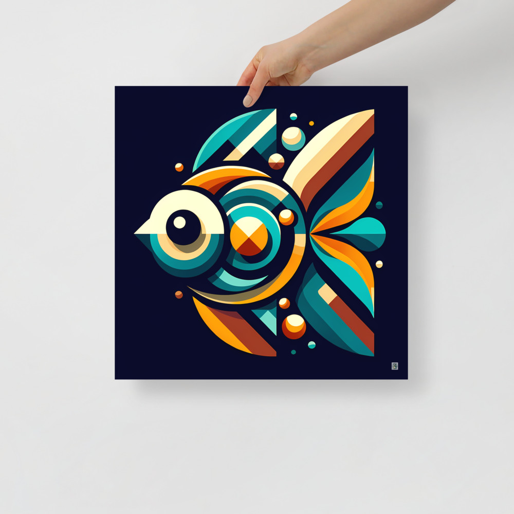 Retro Geometric Fish Illustration in Teal and Orange