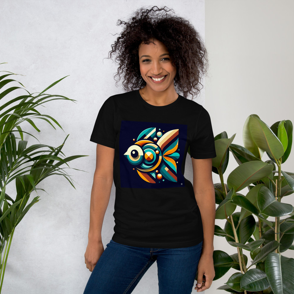 Retro Geometric Fish Illustration in Teal and Orange
