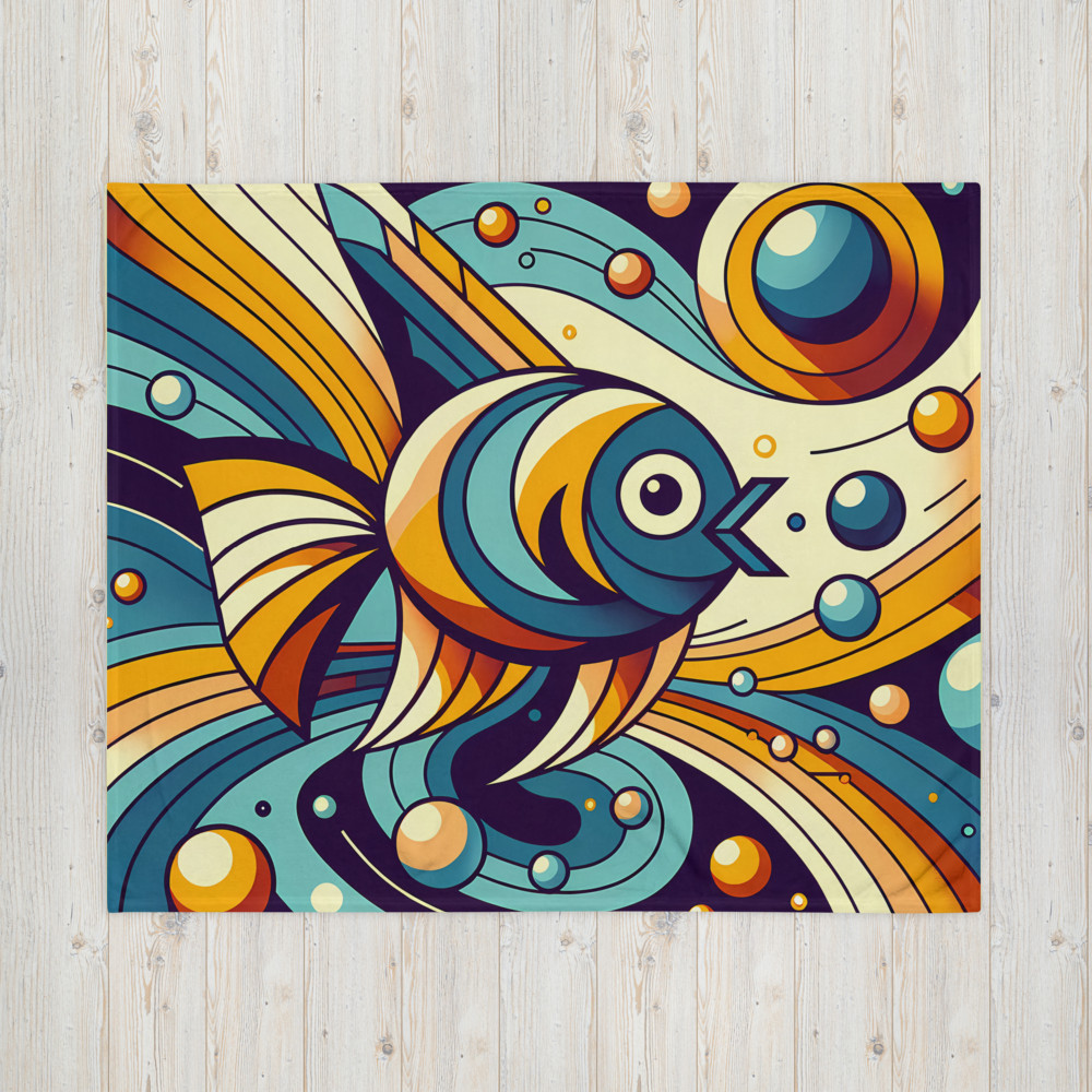 Retro Geometric Fish Illustration in Teal and Orange