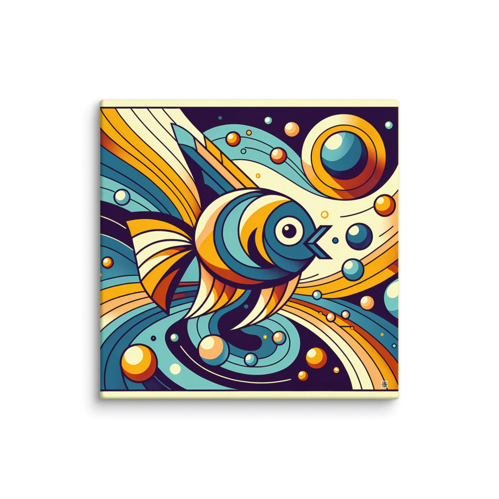 Retro Geometric Fish Illustration in Teal and Orange