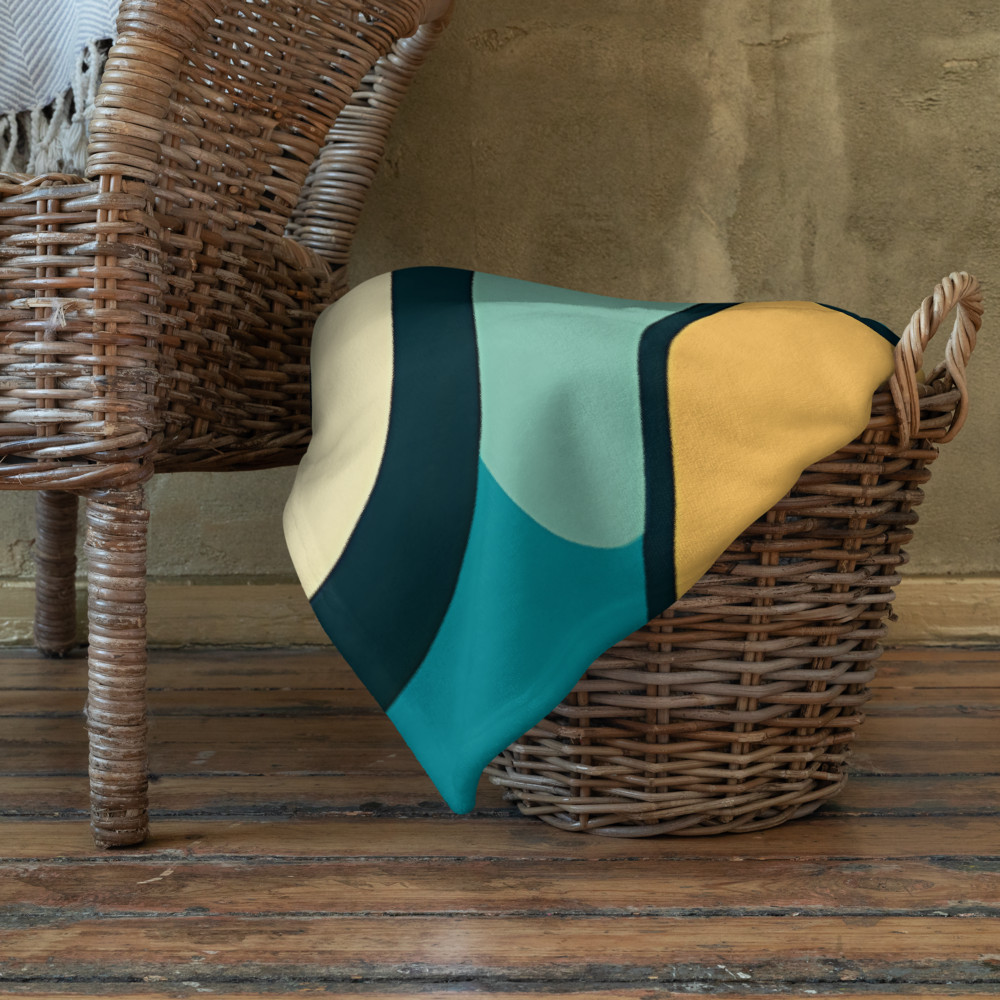 Retro Geometric Fish Abstract Waves in Teal and Orange