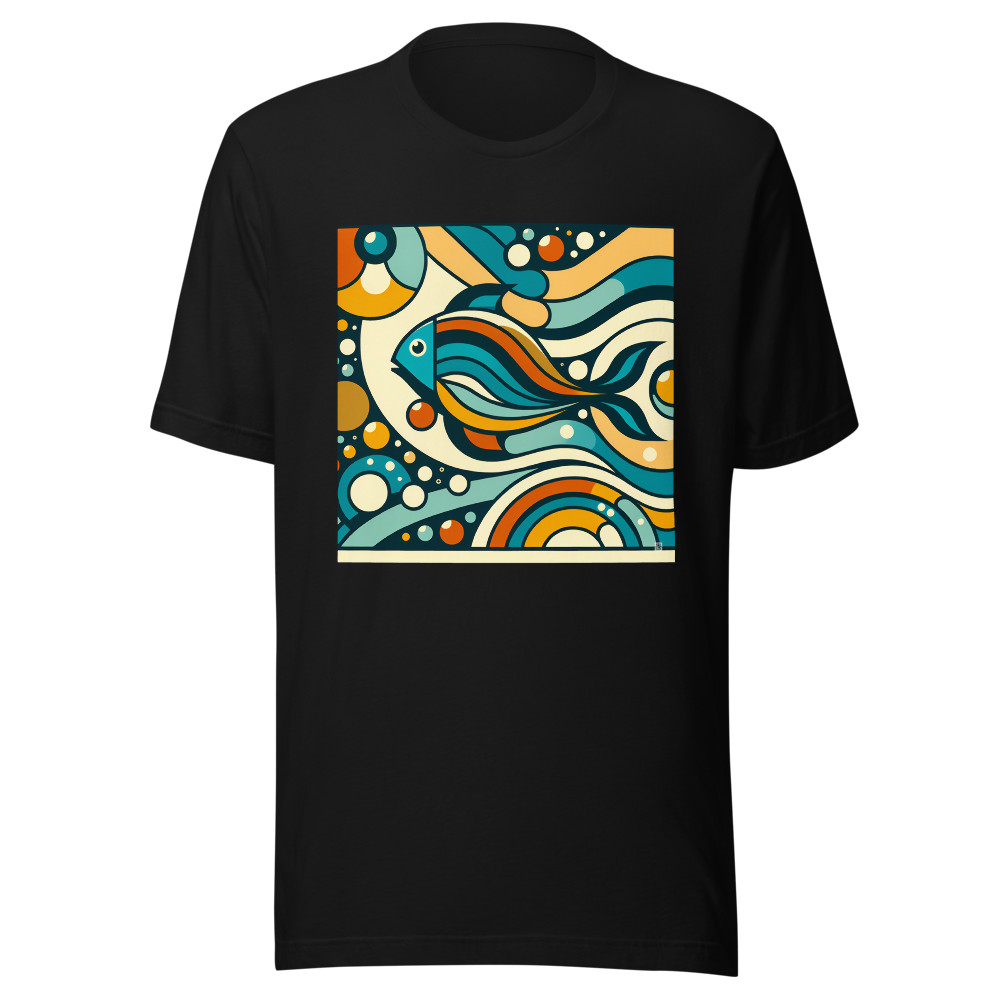 Retro Geometric Fish Abstract Waves in Teal and Orange
