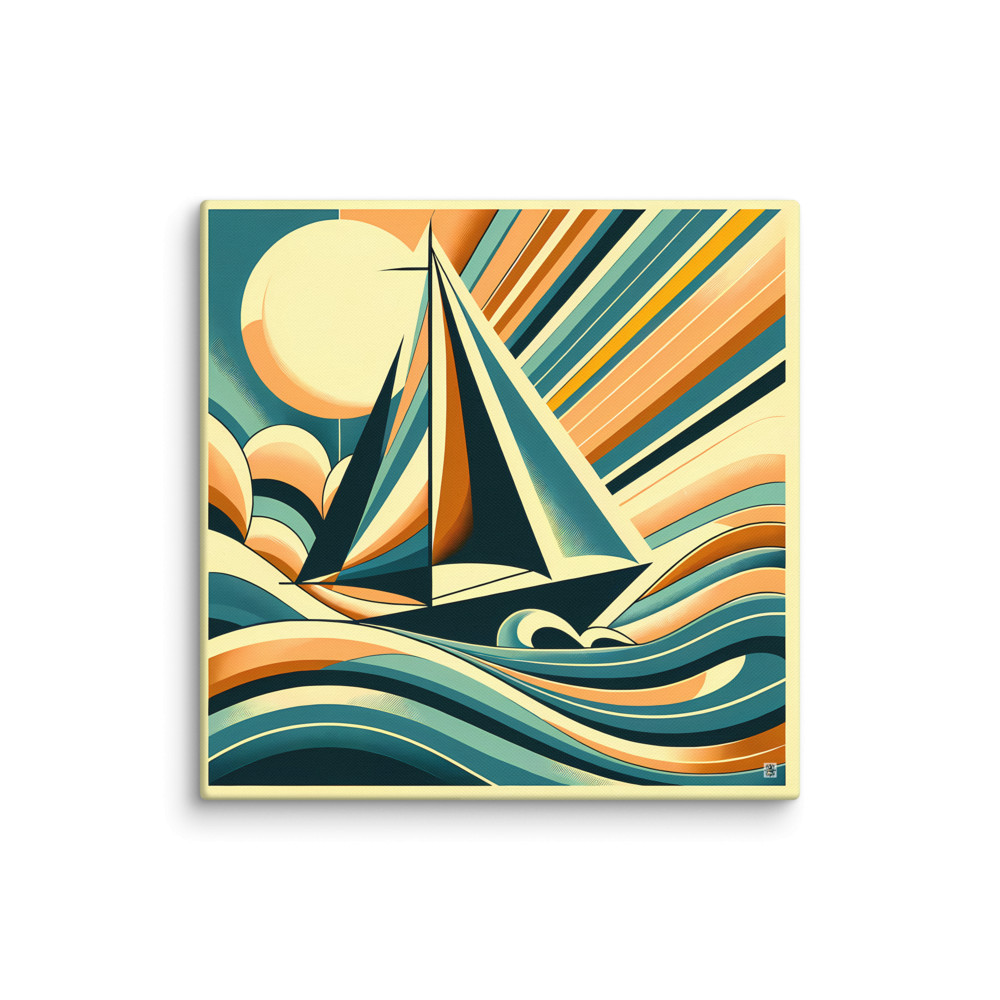 Retro Sailboat with Bold Geometric Waves