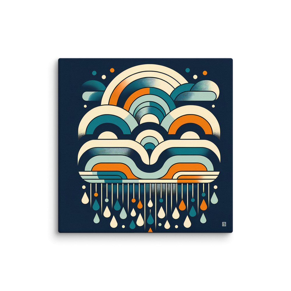 Retro Geometric Rainbow Clouds and Raindrops — Canvas Print