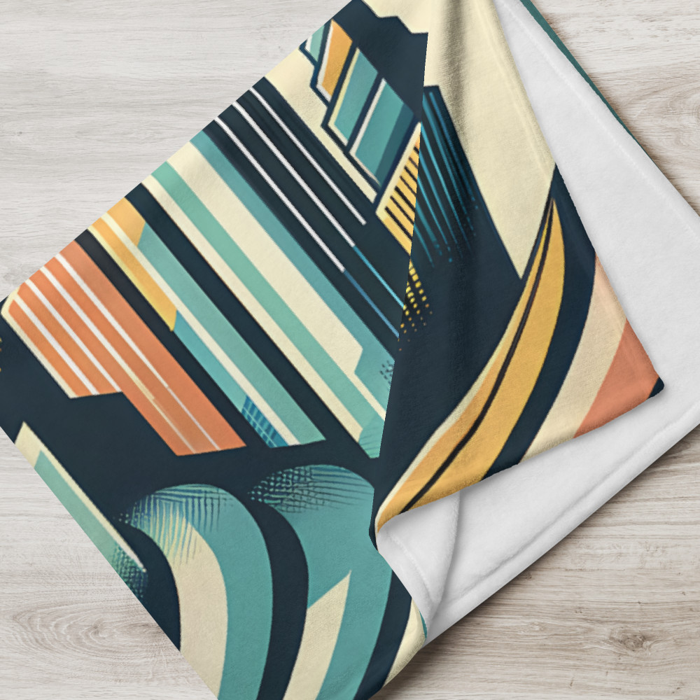 Retro Art Deco City Skyline with Sunburst Rings