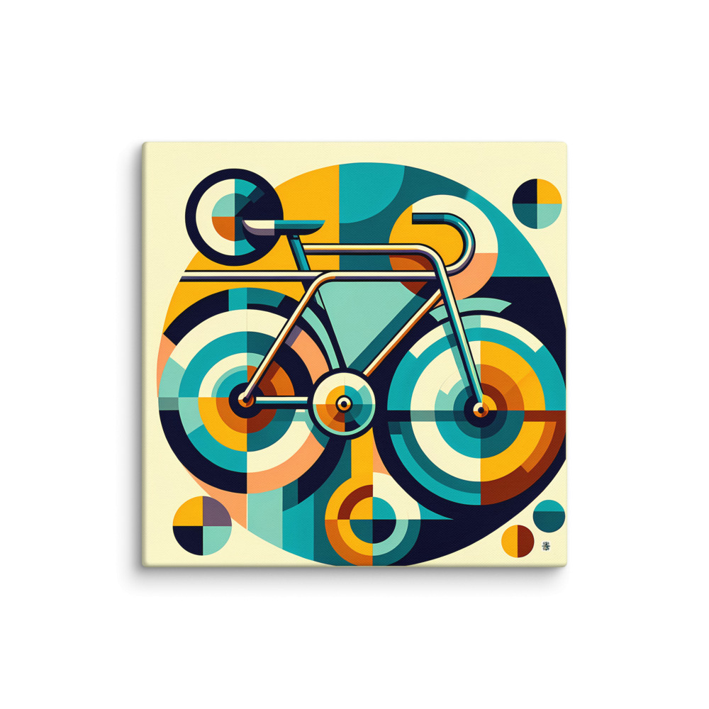 Geometric Retro Bicycle in Teal and Mustard — Canvas Print