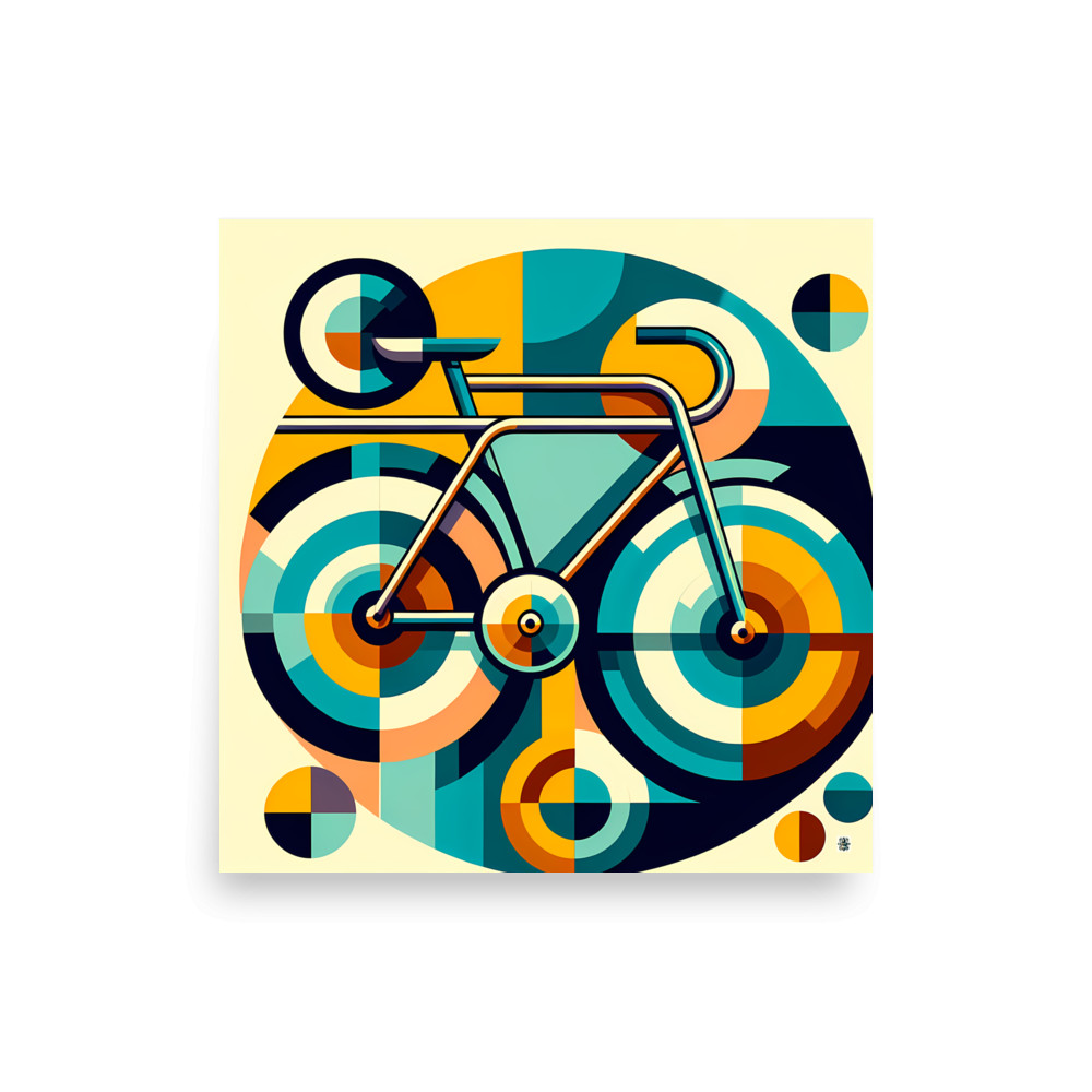 Geometric Retro Bicycle in Teal and Mustard — Art Print