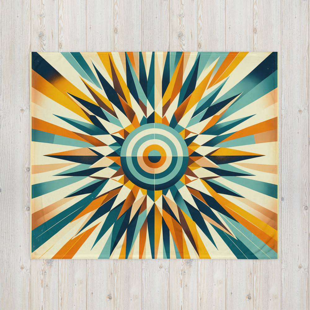 Retro Geometric Sunburst Target in Teal and Orange