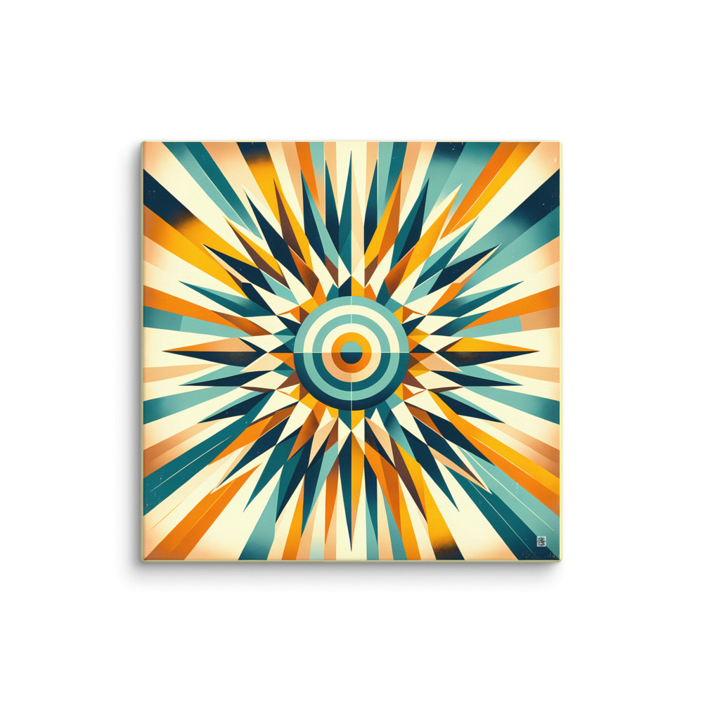 Retro Geometric Sunburst Target in Teal and Orange — Canvas Print