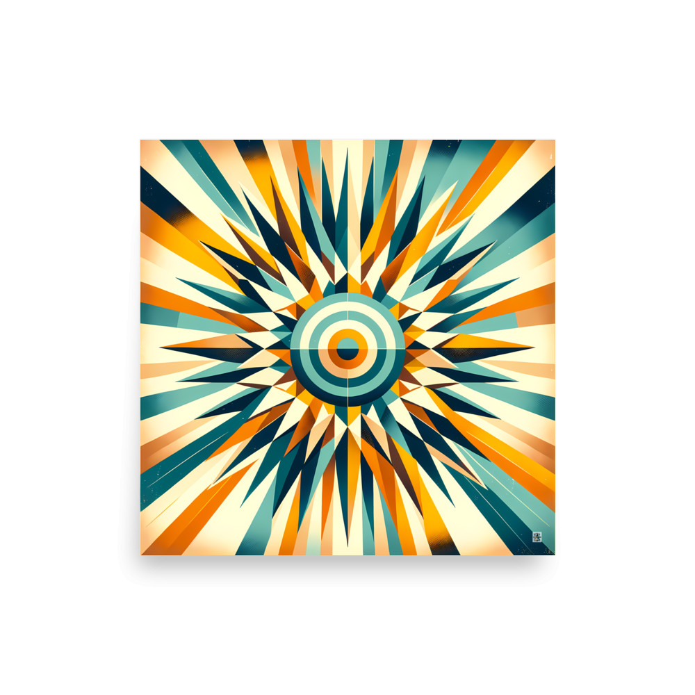 Retro Geometric Sunburst Target in Teal and Orange — Art Print