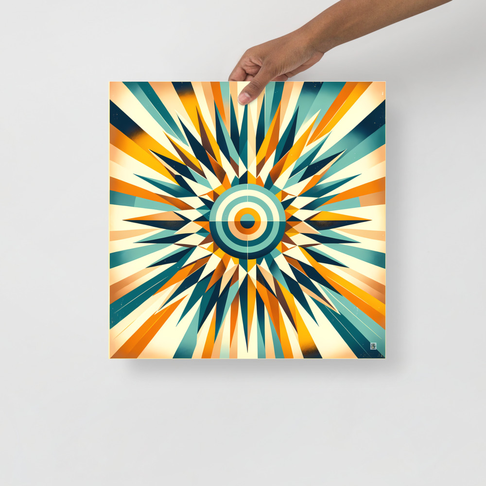 Retro Geometric Sunburst Target in Teal and Orange