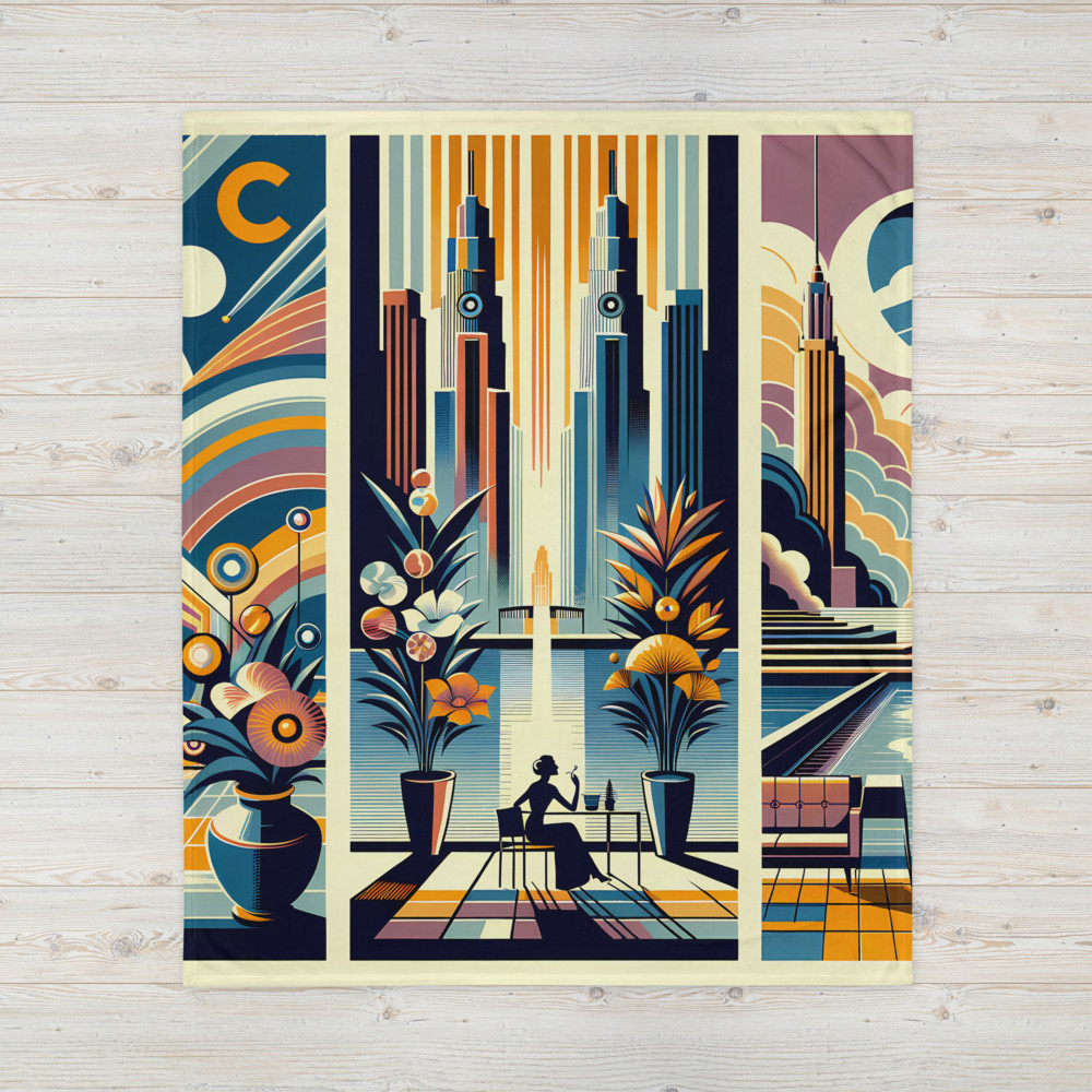 Art Deco Cityscape with Vibrant Geometric Patterns