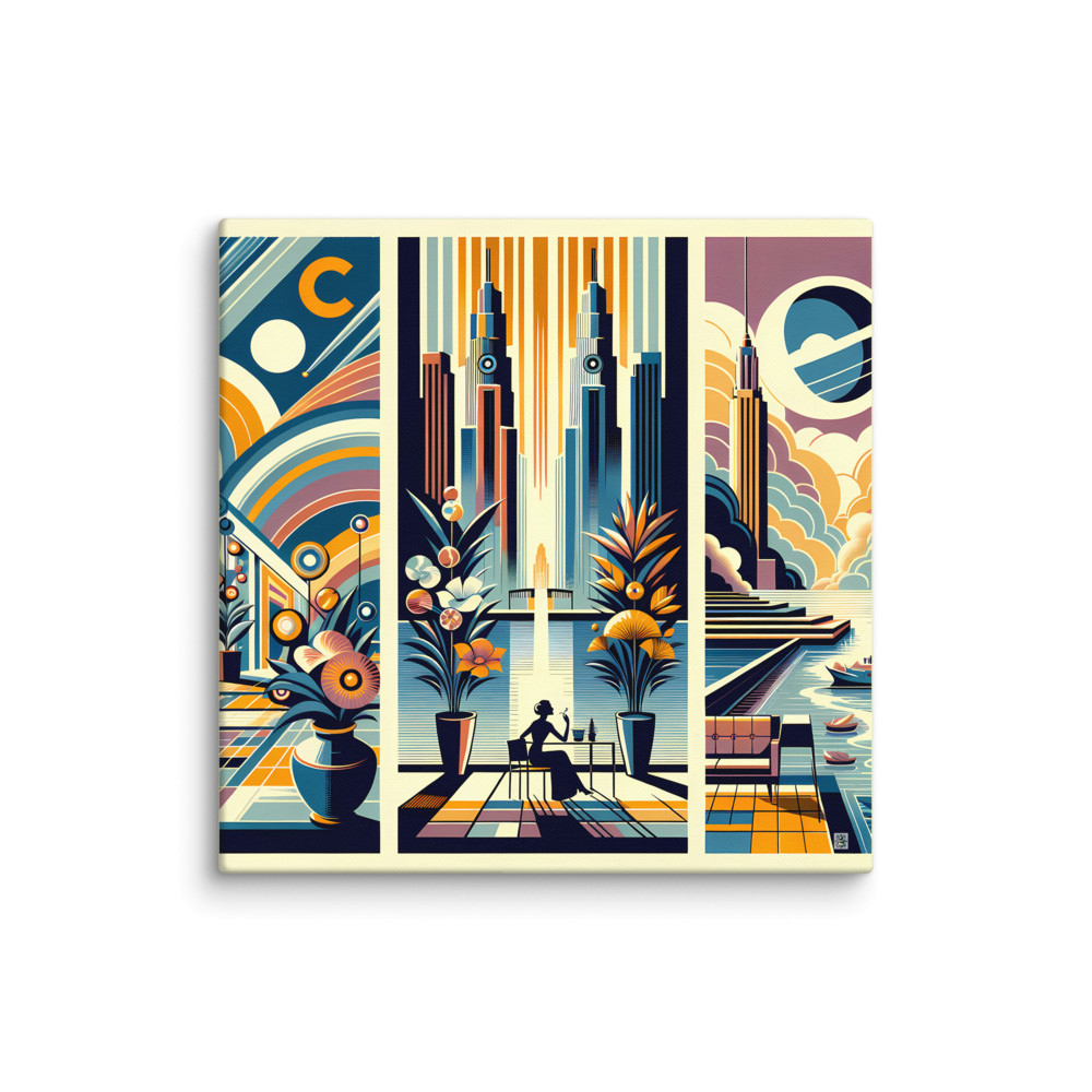 Art Deco Cityscape with Vibrant Geometric Patterns