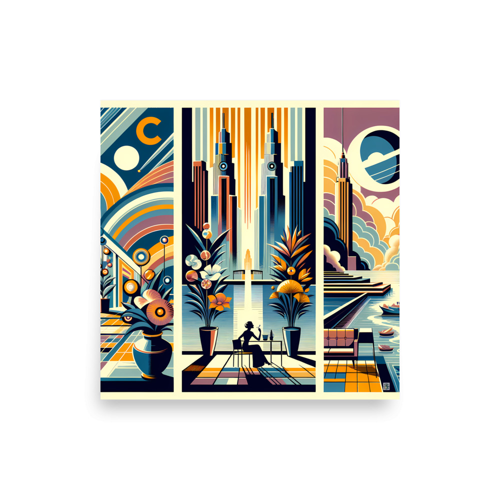 Art Deco Cityscape with Vibrant Geometric Patterns — Art Print