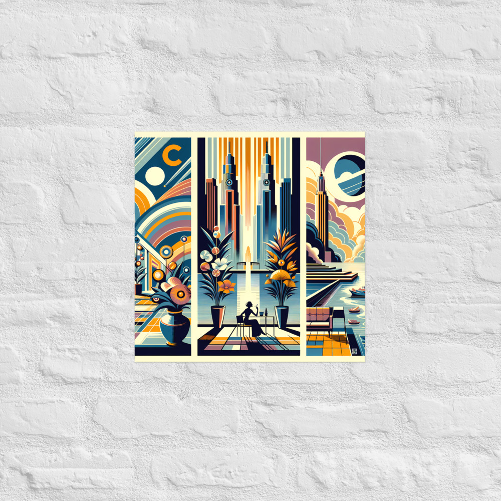 Art Deco Cityscape with Vibrant Geometric Patterns